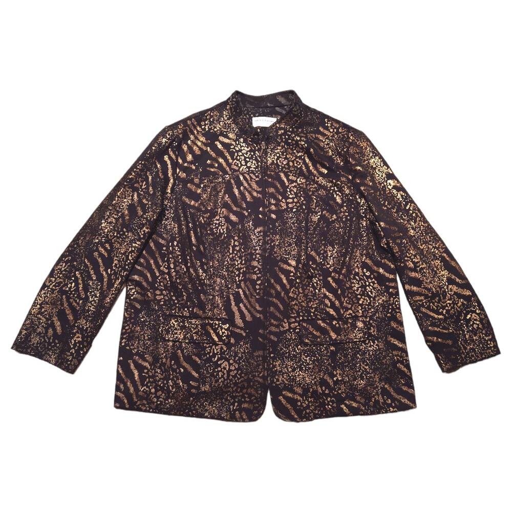NEW Alfred Dunner Black Zip up Jacket with Metallic Gold Size 18